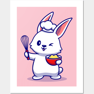 Cute Rabbit Chef Cooking Cartoon Posters and Art